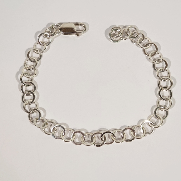 Genuine Sterling Silver (7mm) Flat Round Link Chain Bracelet - Picture 2 of 12
